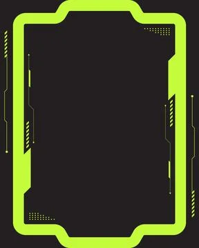 Vertical technology futuristic sci fi HUD frame with neon lime green geomet.. Stock Illustration