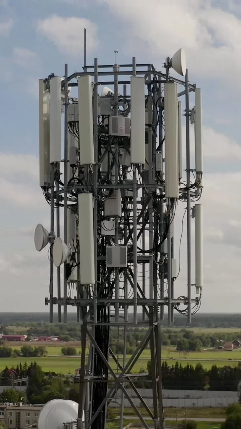 Vertical of Telecom tower antenna and satellite transmits the signals of Stock Footage 275621212