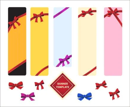 Vertical template colored banners with red bows. Stock Illustration