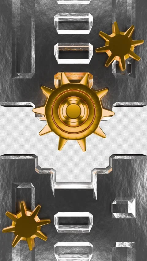 Vertical template opening and closing silver metalic gates 3d render with alpha Video stock 300709919