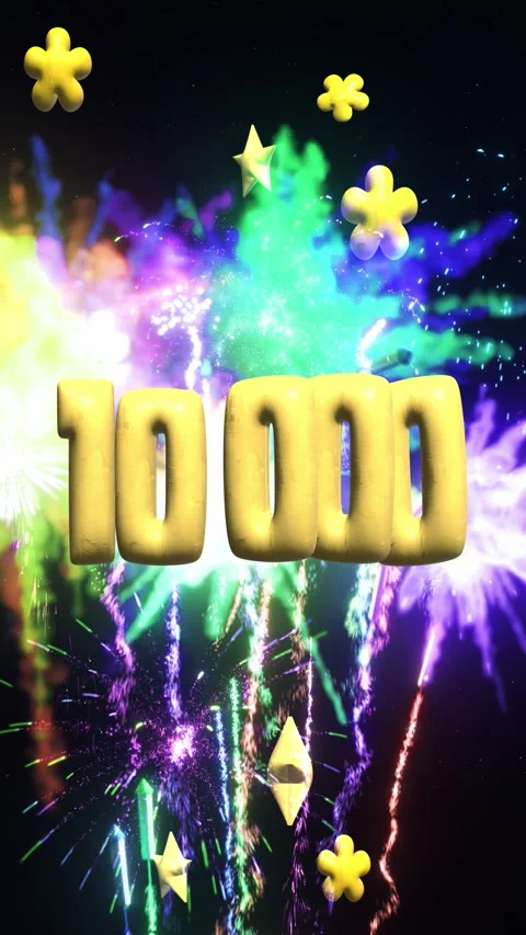 Vertical ten thousand number 10 000 3d animation background with fireworks Stock Footage 306660081