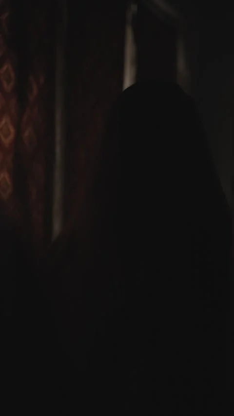 Vertical Terrifying Ghostly Woman Looking at Her Reflection in Old Dusty Mirror Stock Footage 320163809