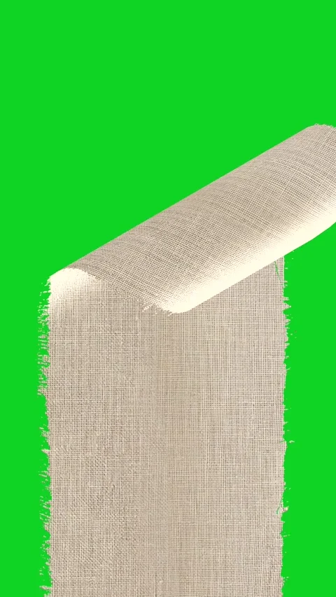 Vertical textured canvas fabric diagonal peel revealing animated on green Vídeo Stock 335216963