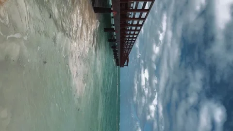 Vertical There is storm brewing over ocean near the pier. Dominican Republic. Stock Footage 243011167