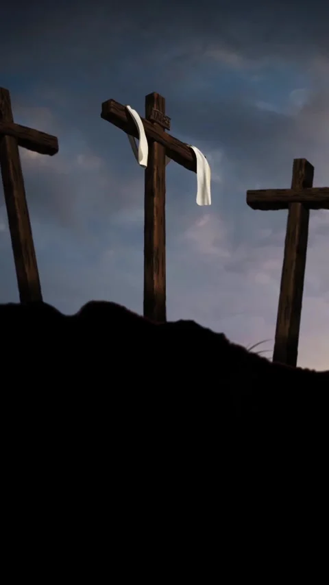 Vertical Three Crosses Blue Dusk Background 4K Stock Footage 273918133