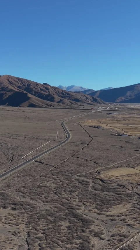 Vertical Tibet Landscape Aerial View Drone Nature Snow Mountain Stock Footage 327683372