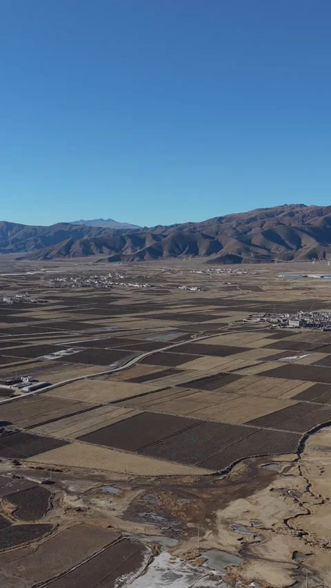 Vertical Tibet Landscape Aerial View Drone Nature Snow Mountain Stock Footage 327683374