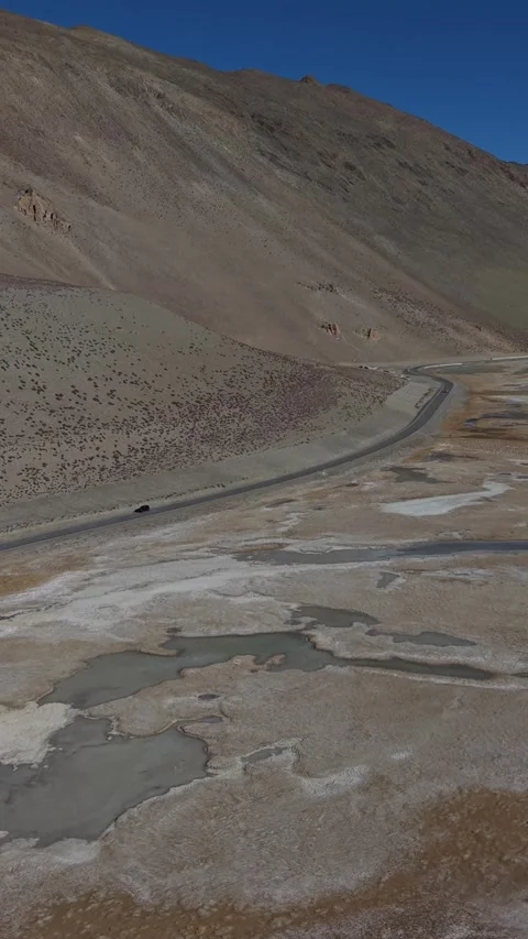 Vertical Tibet Landscape Aerial View Drone Nature Snow Mountain Stock Footage 327683409