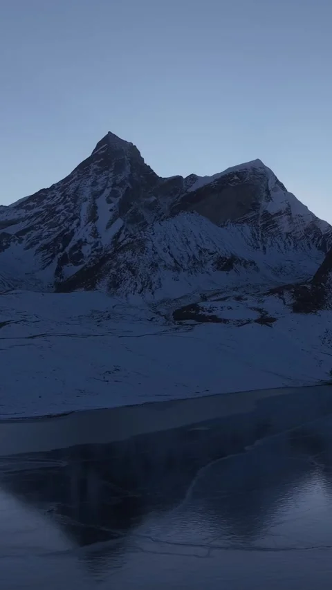 Vertical Tibet Snow Mountain Aerial View Drone Motion Scenery Stock Footage 327677757