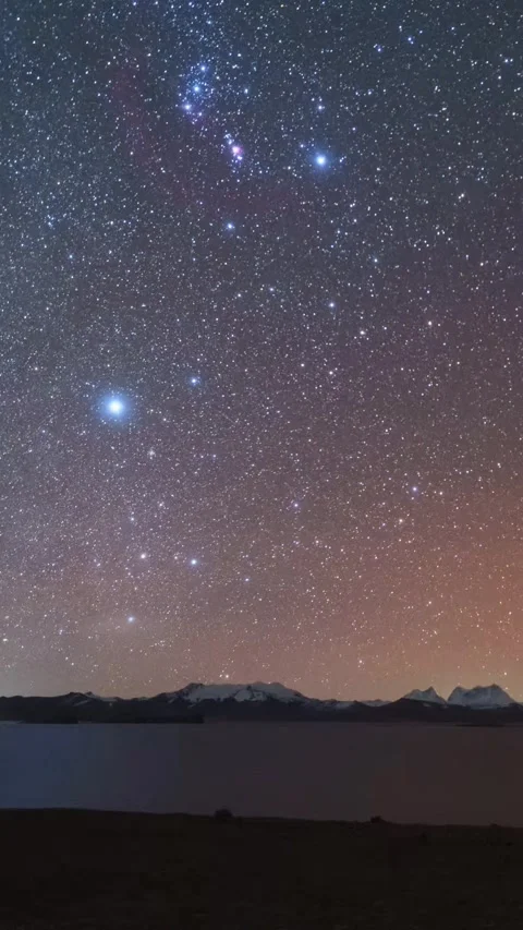 Vertical Tibet Starry Night Sky Timelapse Milky Way over Plateau Stock Footage 327668611