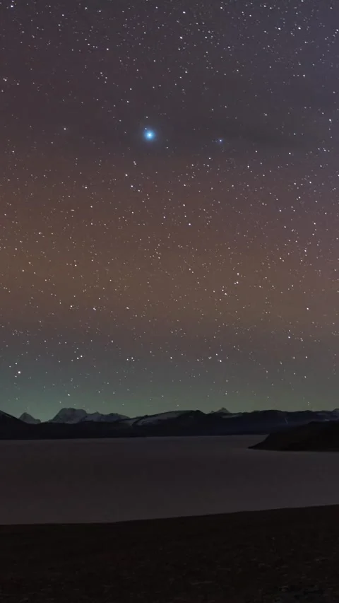 Vertical Tibet Starry Night Sky Milky Way Galaxy Motion Timelapse Stock Footage 327670280