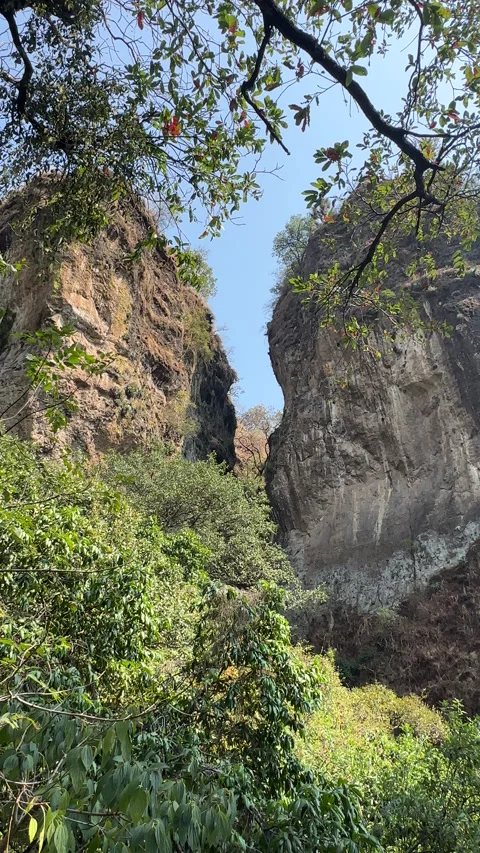 Vertical Tilt-Up and Down of Twin Peaks and Nature on Tepozteco – Feb 2025 Stock Footage 313370797