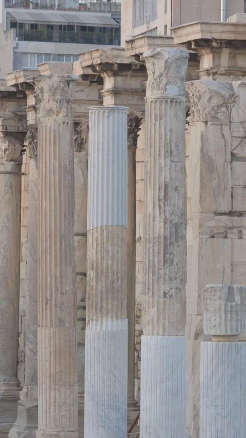 Vertical Tilt Up of Hadrian's Library Marble Columns Stock Footage 342280083