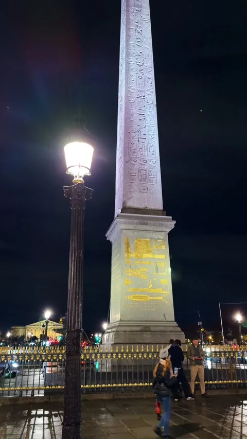 Vertical Tilt Up On Paris Obelisk At Night Stock Footage 325970062