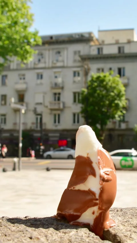 Vertical time lapse Ice cream melts rapidly under intense sun heat during s.. Stock Footage 311571511