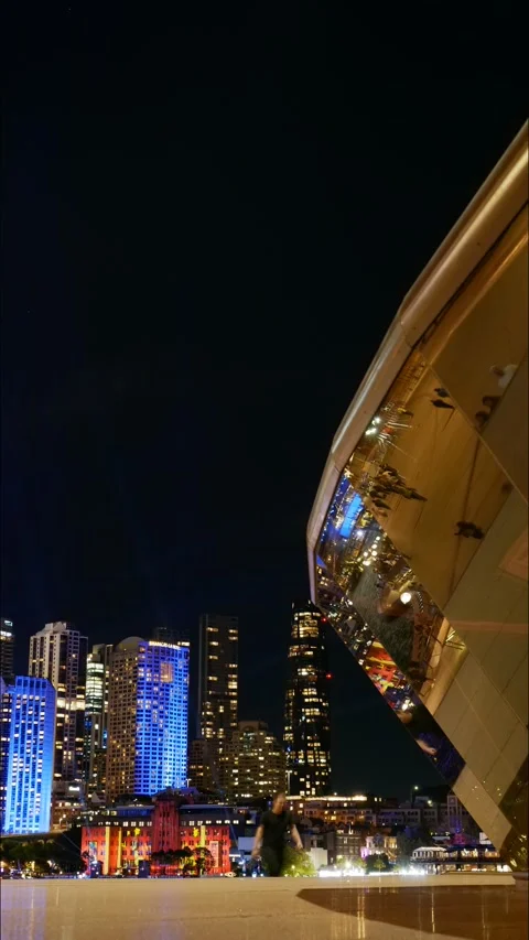 Vertical time lapse reflections on Sydney Opera House during VIVID 4K Stock Footage 310389952