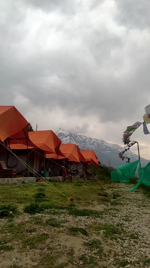 Vertical Time lapse shot of dark clouds above the camps in the campground  Stock Footage 297763298
