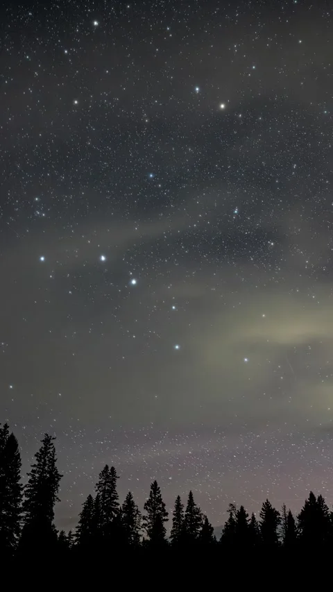 Vertical time lapse of starry night sky with Big Dipper, clouds, planes meteors Stock Footage 292303590
