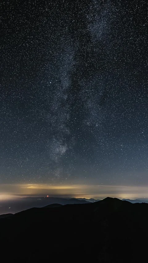 Vertical Time Lapse of Stars and Milky Way Galaxy Moving Over Mountains at Night Stock Footage 321494777