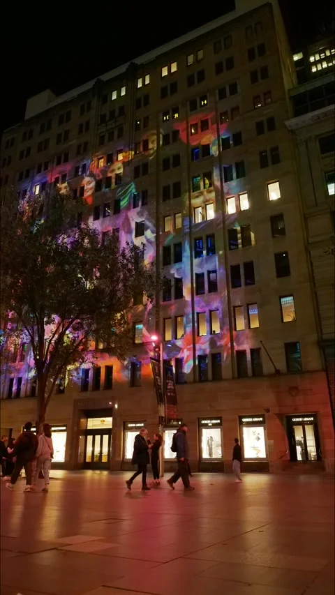 Vertical time lapse VIVID Sydney building projection at Martin Place 4K Video stock 310485241
