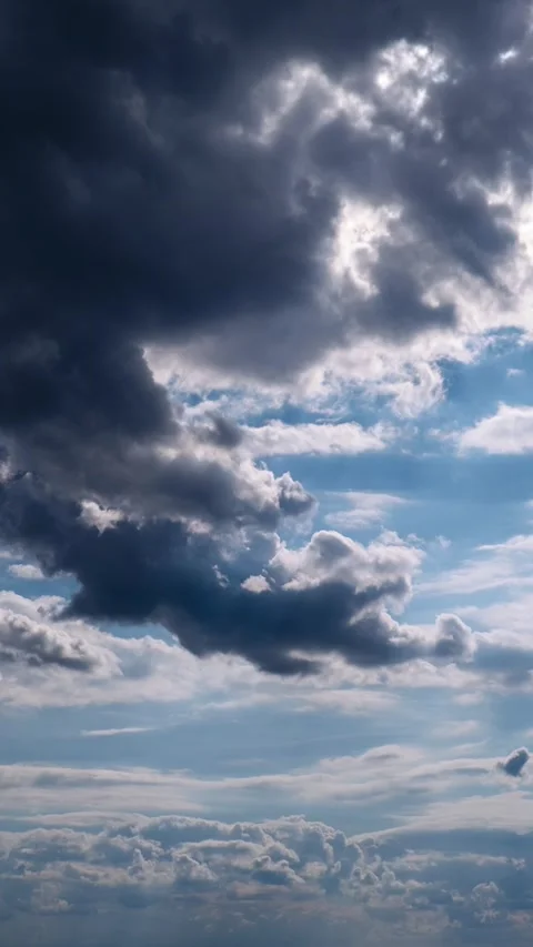 Vertical Timelapse: Dark Masses Clearing to Blue Sky Video stock 309370748