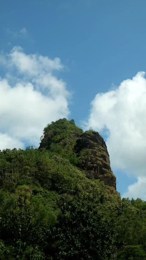 Vertical timelapse of hilly scenery with soft white clouds moving fast in th Stock Footage 320055613