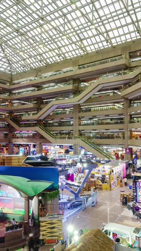 Vertical timelapse interior view inside Taipei World Trade Center exhibitio.. Stock Footage 253386626