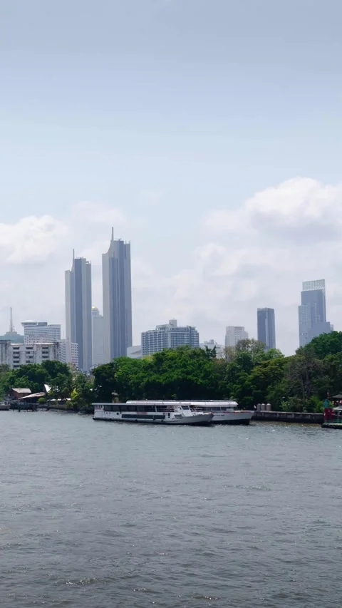 Vertical timelapse panorama landscape view of chaopraya river with river wa.. Stock Footage 246614633