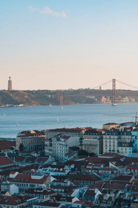 Vertical Timelapse of Relaxing View of Lisbon, Portugal. Stock Footage 137656854
