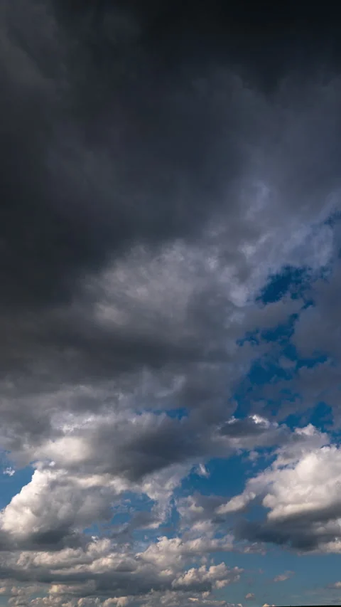 Vertical timelapse showing rapidly changing weather as dark gray clouds move... Stock Footage 340199612