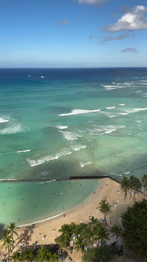 Vertical Timelapse of waves and sunbathers at Waikiki Beach Stock Footage 281041823