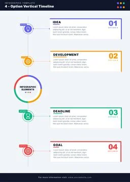 Vertical Timeline 4 Options Infographic Vector for Chronological Presentations Stock Illustration