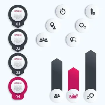 Vertical timeline, elements for business infographics, 1, 2, 3, 4, step label Stock Illustration