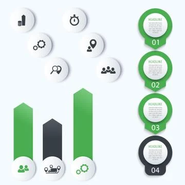 Vertical timeline, elements for infographics, 1, 2, 3, 4, step labels, chart Stock Illustration