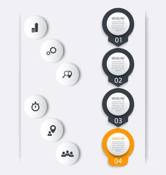 Vertical timeline, elements for infographics, icons, 1, 2, 3, 4, step labels Stock Illustration