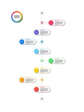 Vertical timeline infographic with round elements on a white background 스톡 일러스트