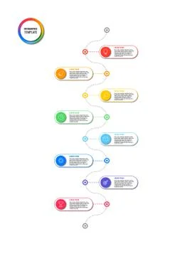 Vertical timeline infographic with round elements on a white background Stock Illustration