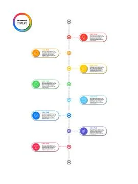 Vertical timeline infographic with round elements on a white background Stockillustratie