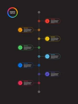Vertical timeline infographic with round elements on a black background 스톡 일러스트