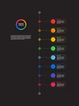 Vertical timeline infographic with round elements on a black background 스톡 일러스트