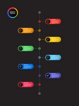 Vertical timeline infographic with round elements on a black background 스톡 일러스트
