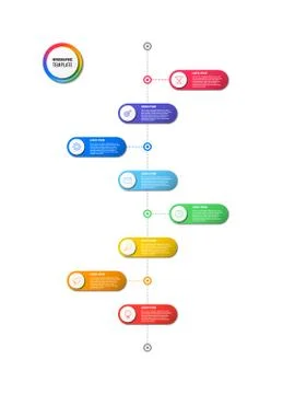 Vertical timeline infographic with round elements on a white background Stock Illustration