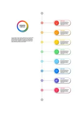 Vertical timeline infographic with round elements on a white background 스톡 일러스트