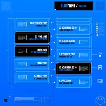 Vertical timeline template in blueprint style. EPS10 Stock Illustration