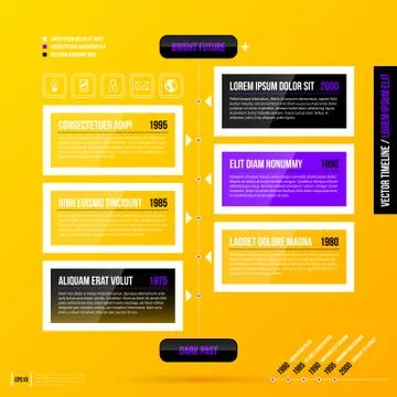 Vertical timeline template on bright yellow background. EPS10 Stock Illustration
