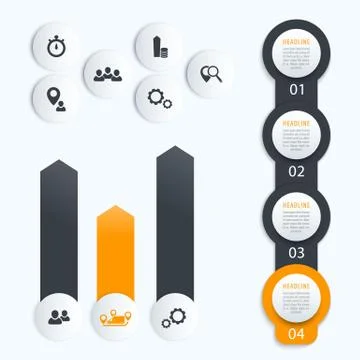 Vertical timeline, vector elements for business infographics, 1, 2, 3, 4, ste Illustrazione stock