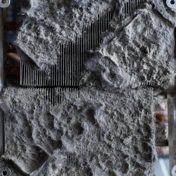 A vertical top angle shot of a dirty and dusty heatsink on a computer process Stock Photos