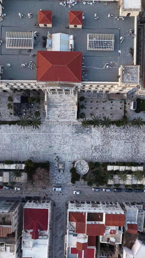 Vertical Top Down Aerial of City Hall in Syros - Ermoupoli Stock Footage 333866866