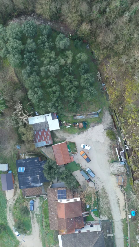 Vertical top-down aerial of historic Italian village houses and streets Video stock 328124141