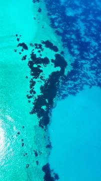 Vertical Top Down Aerial View of Turquoise Ocean Water and Reefs Photos